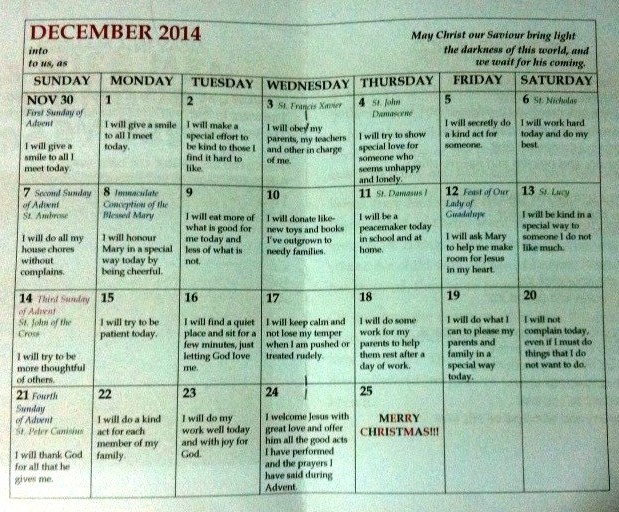The advent calendar courtesy of the Holy Trinity Church